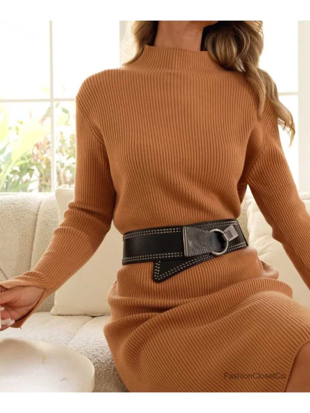 Wide Faux Leather Gothic Hook Buckle Belt with Pyramid Studs
